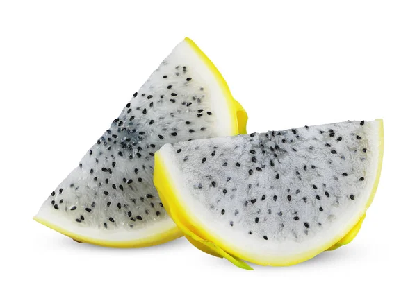 Gesneden Gele Draak Fruit Geïsoleerd Witte Achtergrond Drakenfruit Clipping Pad — Stockfoto