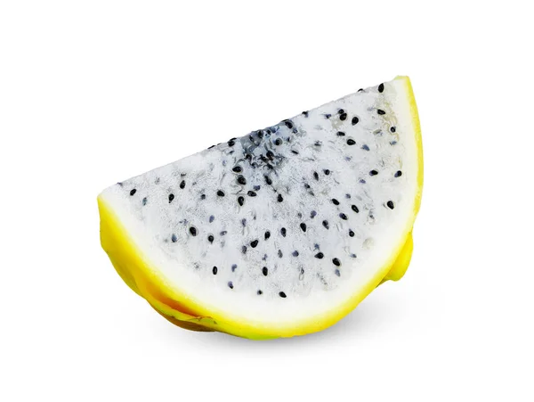 Gesneden Van Gele Draak Fruit Geïsoleerd Witte Achtergrond Drakenfruit Clipping — Stockfoto