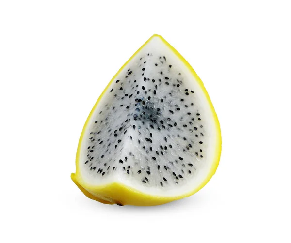 Gesneden Van Gele Draak Fruit Geïsoleerd Witte Achtergrond Drakenfruit Clipping — Stockfoto