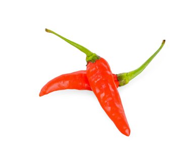 Kırmızı Karen biberi beyaz arka planda izole edilmiş. chili kırpma yolu