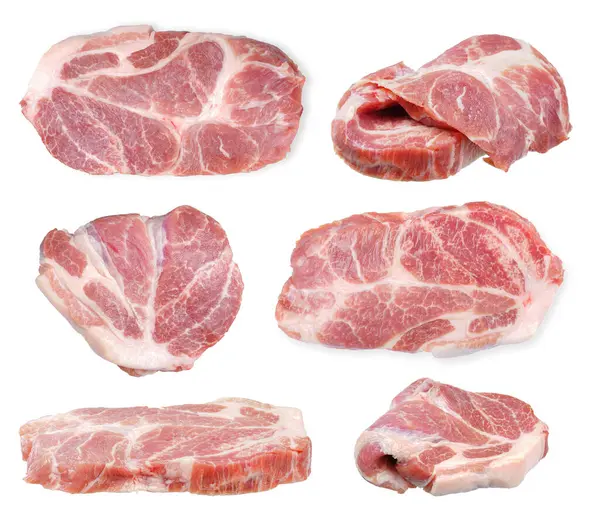 Bovenaanzicht Gesneden Rauw Varkensvlees Geïsoleerd Transparante Achtergrond Png Beeld Rechtenvrije Stockfoto's