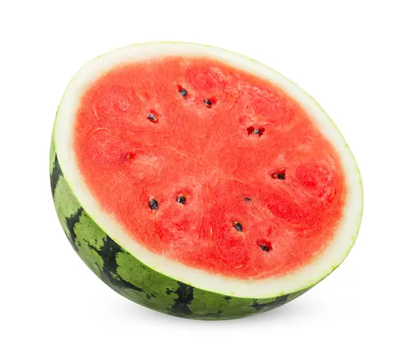 Helft Van Watermeloen Geïsoleerd Witte Achtergrond Watermeloen Clipping Pad Stockafbeelding