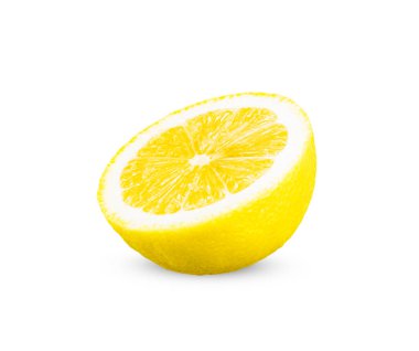 Beyaz arka planda yarım limon meyvesi. limon kırpma yolu