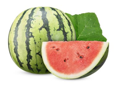Beyaz arka planda izole edilmiş karpuz meyvesi. Karpuz kırpma yolu