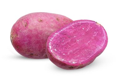 Beyaz arka planda izole edilmiş tatlı patates. patates kırpma yolu