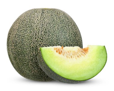 Beyaz arka planda izole kavun meyvesi. kavun kırpma yolu.