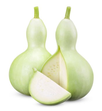 Kabak ve dilim beyaz arka planda izole edilmiş. Calaash kırpma yolu