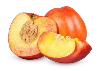 Nektarin meyvesi beyaz arka planda izole edilmiş. Nektarin kırpma yolu