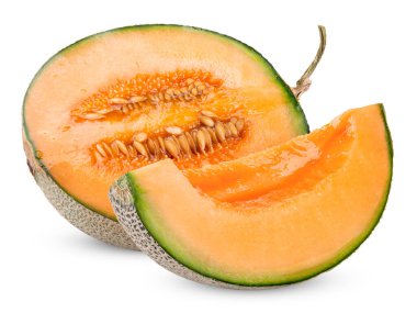 Beyaz arka planda izole kavun meyvesi. kavun kırpma yolu