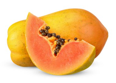 Beyaz arka planda izole edilmiş olgun papaya meyvesi. papaya kırpma yolu