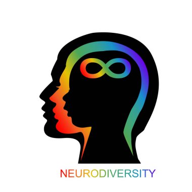 People head profile silhouette with rainbow infinity symbol. Vector illustration clipart