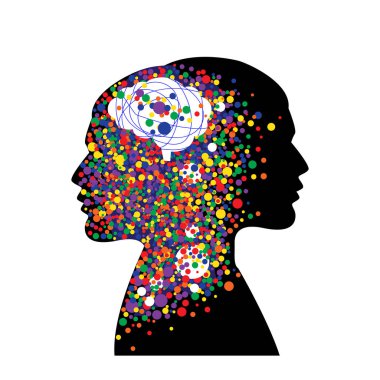 Bipolar bozukluk konsepti. İnsan başı vektör illüstrasyonu beyazda izole edildi