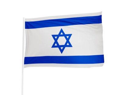 Beyaz arka planda İsrail bayrağı sallıyor. İsrail bayrağı