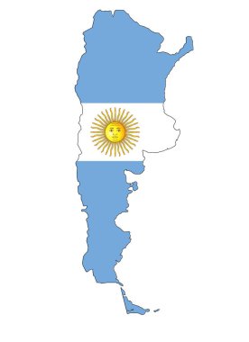 İçinde bayrak olan Arjantin haritası.