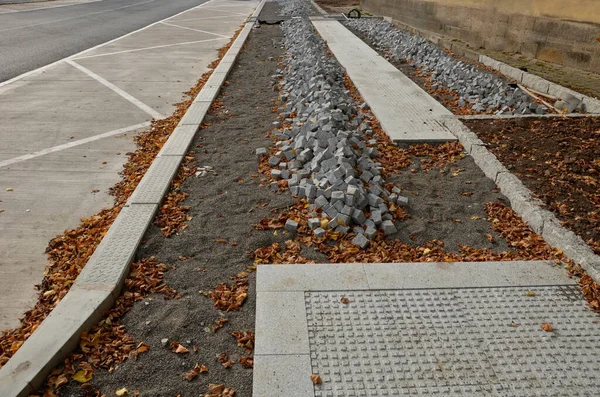 Тротуары Каменных Кубиков Которые Могут Создавать Красивые Мозаики Сваи Приготовленные — стоковое фото