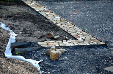 Taş kaldırım, iki çelik kaldırım taşının arasındaki çakıl döşemesinde kurumuş. Kum taşı ve yanmış tuğla parçaları kırsal bir his veriyor. Bitki bahçesinde dar park yolları, toprak, tarım