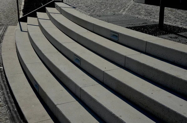 Escalera Piedra Blanca Arco Con Retroiluminación Las Superficies Individuales Escalera — Foto de Stock