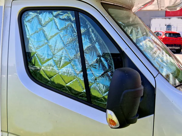 Dekoráció Ablakok Lakókocsi Gyakorlati Szövet Redőnyök Stílusos Tolófüggönyök Megvédenek Kíváncsiskodó — Stock Fotó