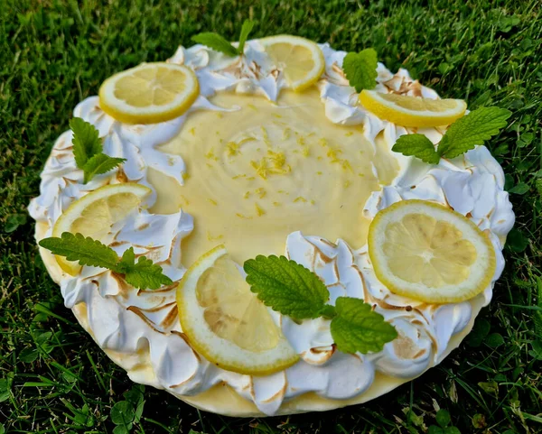 Лимонний Біфштекс Шари Якого Вологого Лимонного Пирога Наповненого Лимонним Сиром — стокове фото