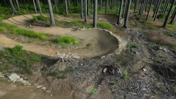 Hutan Mana Ada Jalur Untuk Sepeda Jejak Miring Tikungan Satu — Stok Video
