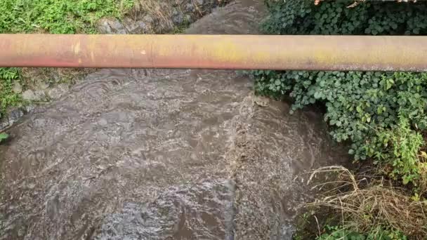 Água Lamacenta Move Rapidamente Através Leito Rio Tenso Fácil Afogar — Vídeo de Stock