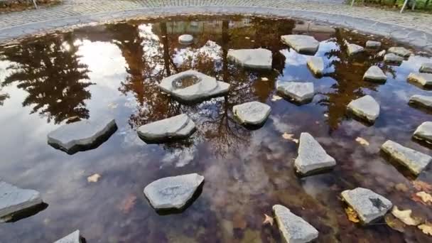 Kreisförmiger Brunnen Mit Einem Wasserstrahl Der Wasser Spuckt Sommer Als — Stockvideo
