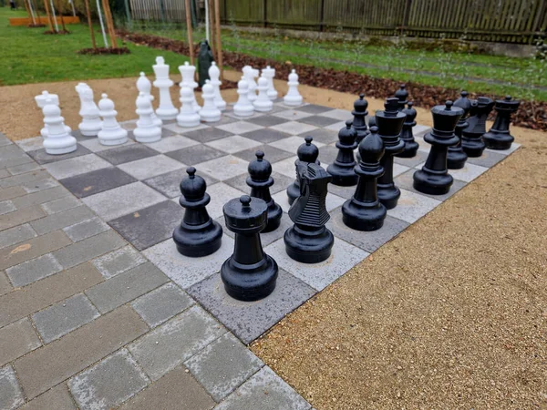 a chess game of two different political camps. the political contest resembles the deliberate moves of pieces on the game board. the winner is the one who checkmate the other