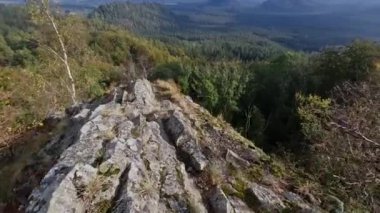Platolar ve kumtaşı kumtaşları orman çamı ile kaplıdır. Panoramik bulutlu koni şeklindeki volkanlardan uzak görüntüler