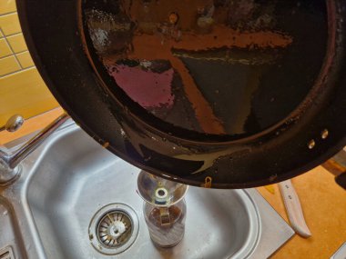 Kızartma yağını konteynırlara boşalt sonra da geri dönüşüm için çöpe at. Kanalizasyona dökme, oradaki her şeyi tıkayacak..