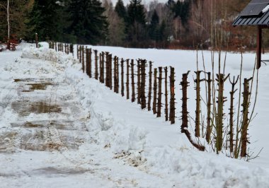 The narrow mountain roads are only plowed. snow barriers line the edge paths. sheet metal downpipes will protect against slipping into a forest ravine. a challenging ride on an untreated salt road