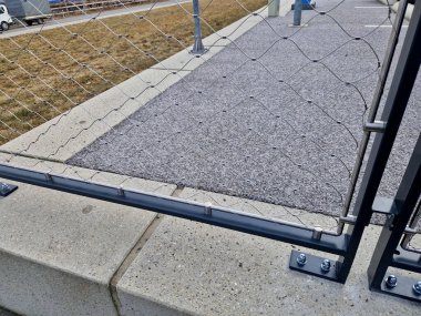 Terrace fencing, railings of metal pipes filled with steel cables cable mesh. fencing wire stainless steel fence. wooden floor, dance floor in the park, wire, galvanized railings, railing,