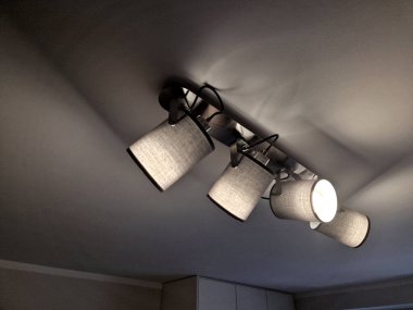 Track Light Modern Spotlight Yaratıcı Oturma Odası Vestiyer Aydınlatma Tek Işık, tekstil yarı saydam gri ve eğik. Paslanmaz çelik şeritli dört parça.