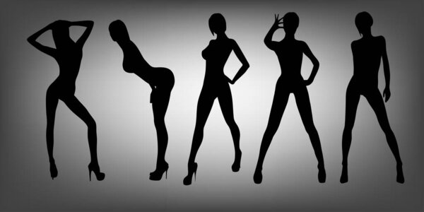 Silhouettes of dancing girls. Vector 3D illustration