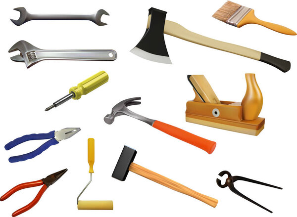 Collection of various hand tools for home improvement.  3D illustration