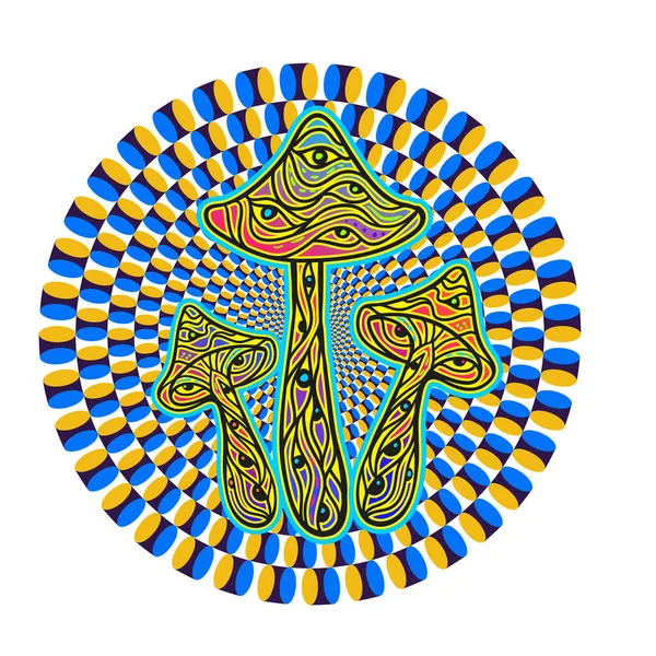 Psychedelische Paddo Optische Illusie Vector Illustratie Afgeronde Kleur Decoratieve Champignons — Stockvector