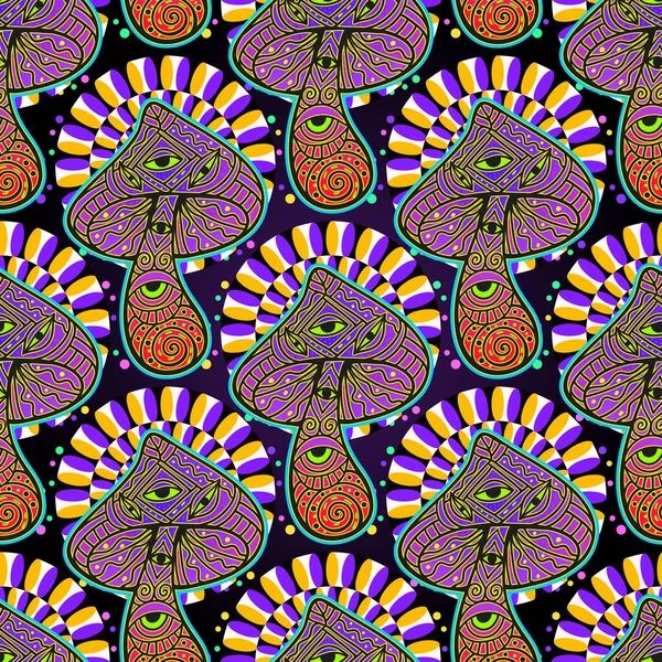 Psychedelische Magic Mushrooms Optische Täuschung Muster Vektorillustration Abgerundete Farbe Zierpilze — Stockvektor