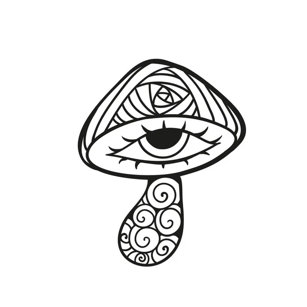 Cogumelos Mágicos Cartaz Psicadélico Ilustração Vetorial Arte Zen Cogumelos Decorativos — Vetor de Stock