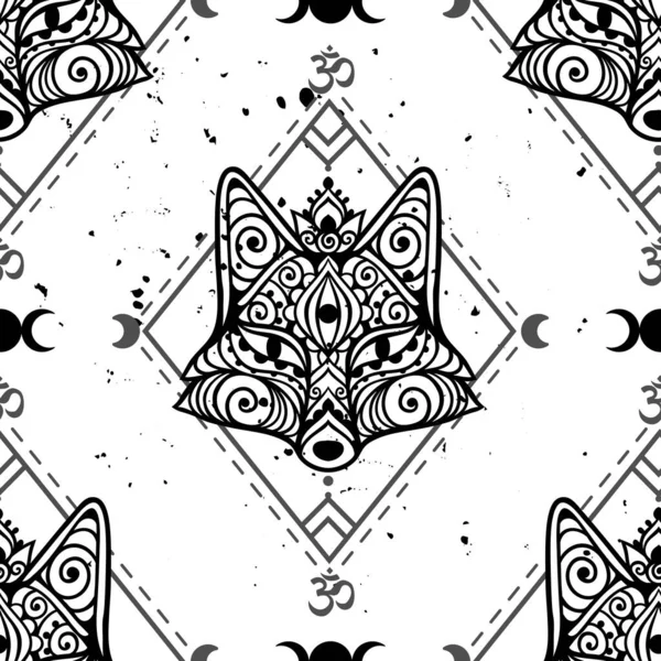 Vos Mandala Ornament Vector Illustratie Bloem Etnische Tekening Vos Dier — Stockvector