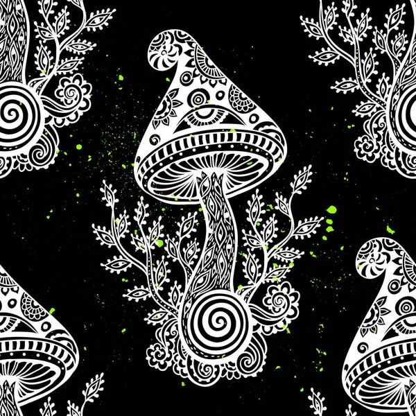 Волшебные Грибы Мандала Психоделический Шаблон Векторная Иллюстрация Искусство Дзен Бохо — стоковый вектор