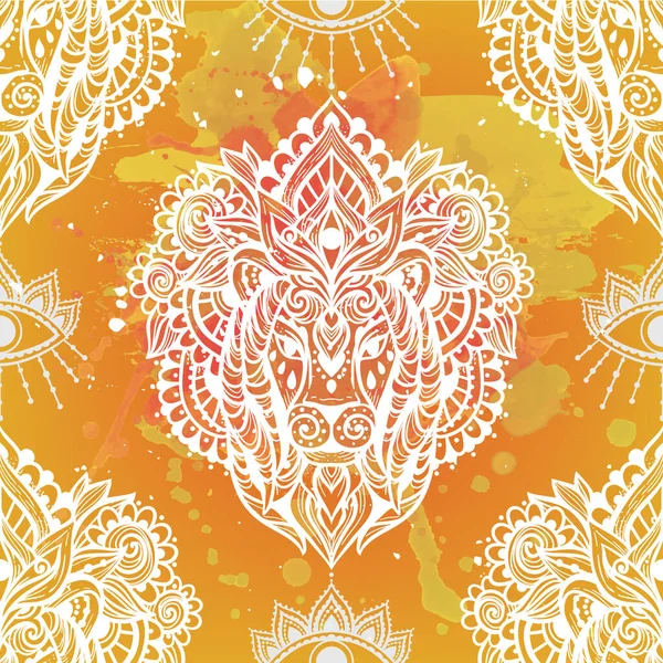 Львиное Украшение Мандала Векторная Иллюстрация Этнический Рисунок Цветов Львиное Животное — стоковый вектор