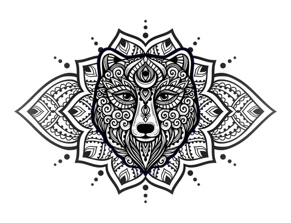 Orso Ornamento Mandala Illustrazione Vettoriale Disegno Etnico Fiore Orso Natura — Vettoriale Stock