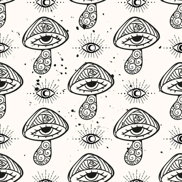 Mandala Cogumelos Mágicos Padrão Psicadélico Ilustração Vetorial Arte Zen Boho — Vetor de Stock