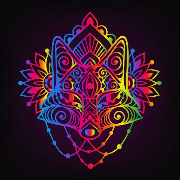 Fox Mandala Head Psychedelic Vector Illustration Colorful Ethnic Drawing Fox — Stock Vector