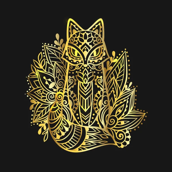 Adorno Mandala Fox Oro Ilustración Vectorial Flor Henna Dibujo Étnico — Archivo Imágenes Vectoriales