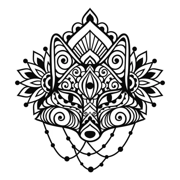 Fox Mandala Prydnad Vektorillustration Etnisk Blomsterteckning Fox Djur Natur Zen — Stock vektor