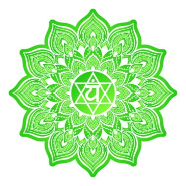 Anahata Dördüncü Çakra vektör çizimi. Kalp çakra sembolü. Logo yoga meditasyonu için. Mandala hatları çok güzel. Etnik, Hint tarzı..