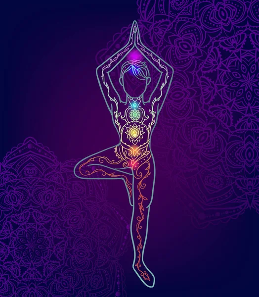 Hombre Del Yoga Adorno Hermoso Concepto Esotérico Meditación Elemento Geométrico — Vector de stock