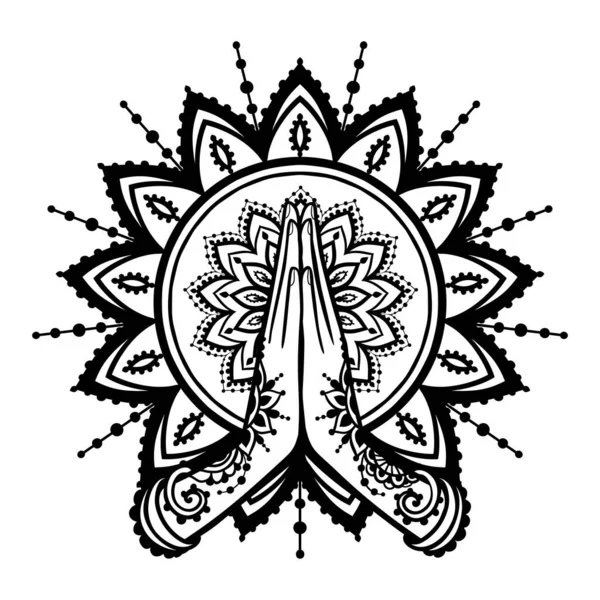Yoga Namaste Mãos Elementos Femininos Ilustração Vetorial Estilo Étnico Mandala — Vetor de Stock