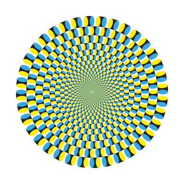Optik illüzyon kusursuz desen. Görsel hipnotik optik sanatı oynatıyorum. Vektör çizimi. Dekoratif hippi tarzı, halüsinasyon, psilosibin. 60 'lar, 70' ler