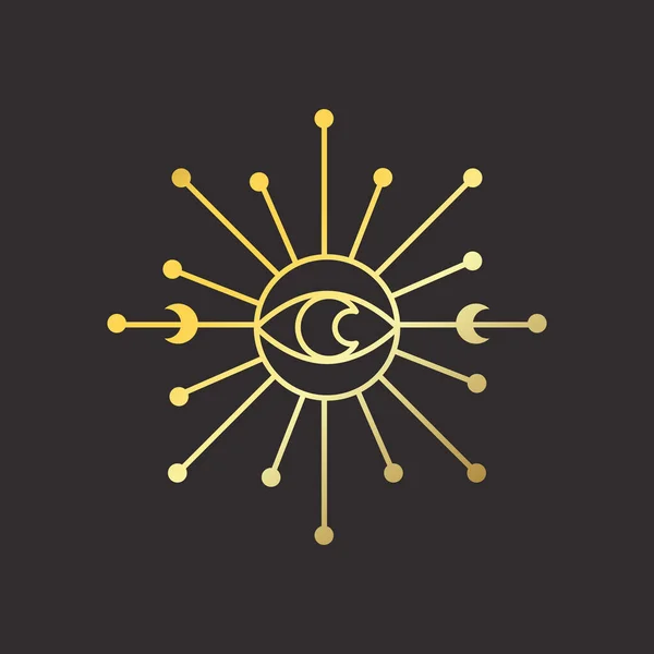 Золотой Логотип Лунного Солнца Векторная Иллюстрация Арт Стиль Бохо Эзотерик — стоковый вектор